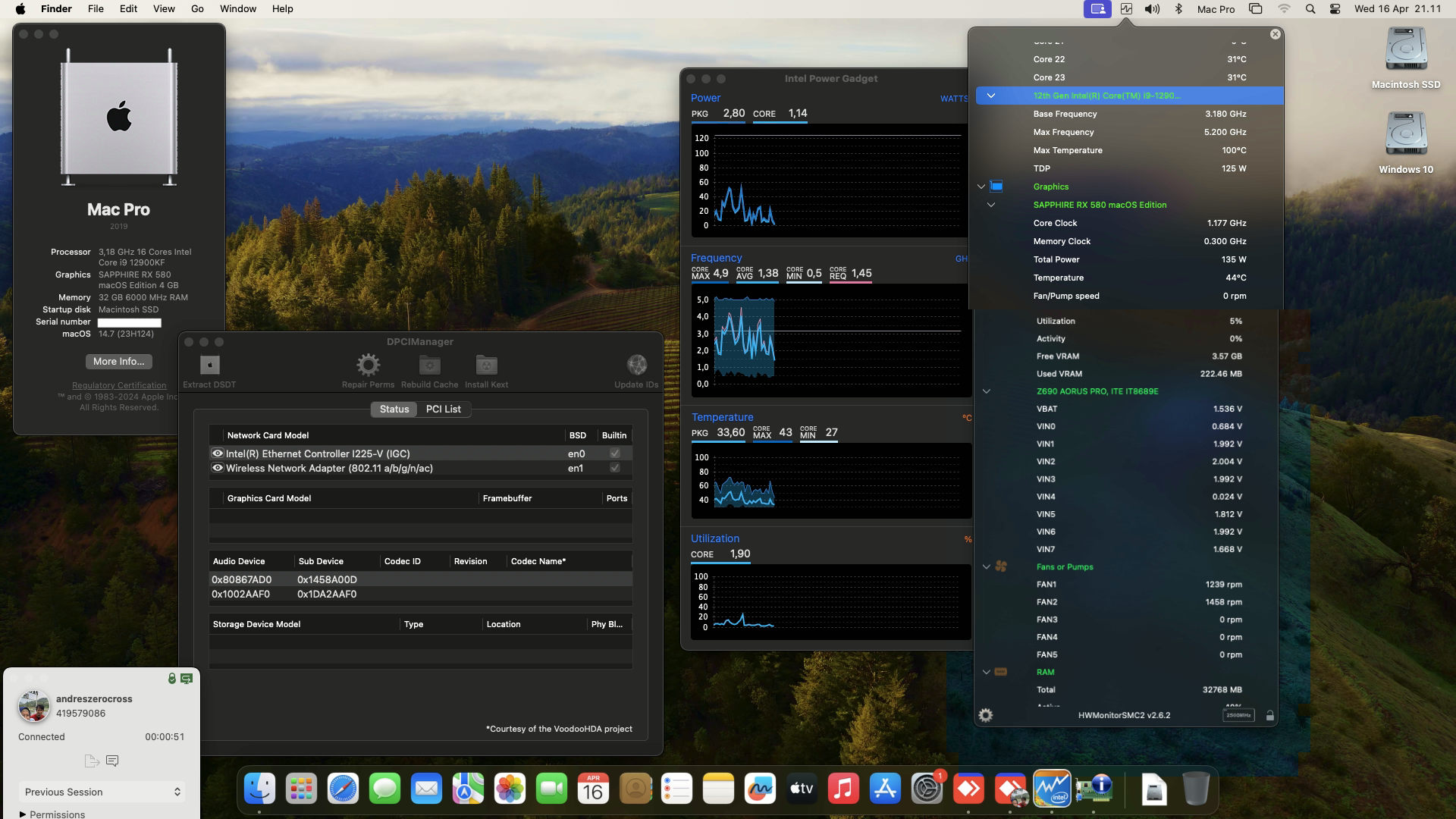 Success Hackintosh macOS Sonoma 14.7 Build 23H124 in Gigabyte Z690 Aorus Pro + Intel Core i9 12900KF + Sapphire RX 580